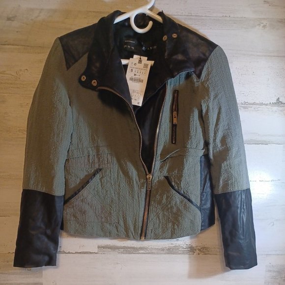 Zara Basic New Tags Green With Black Accent Jacket‎ Zippered Super Cool - Picture 4 of 11